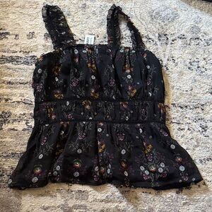 Old Navy Black Floral Ruffle Strap Peplum Camisole